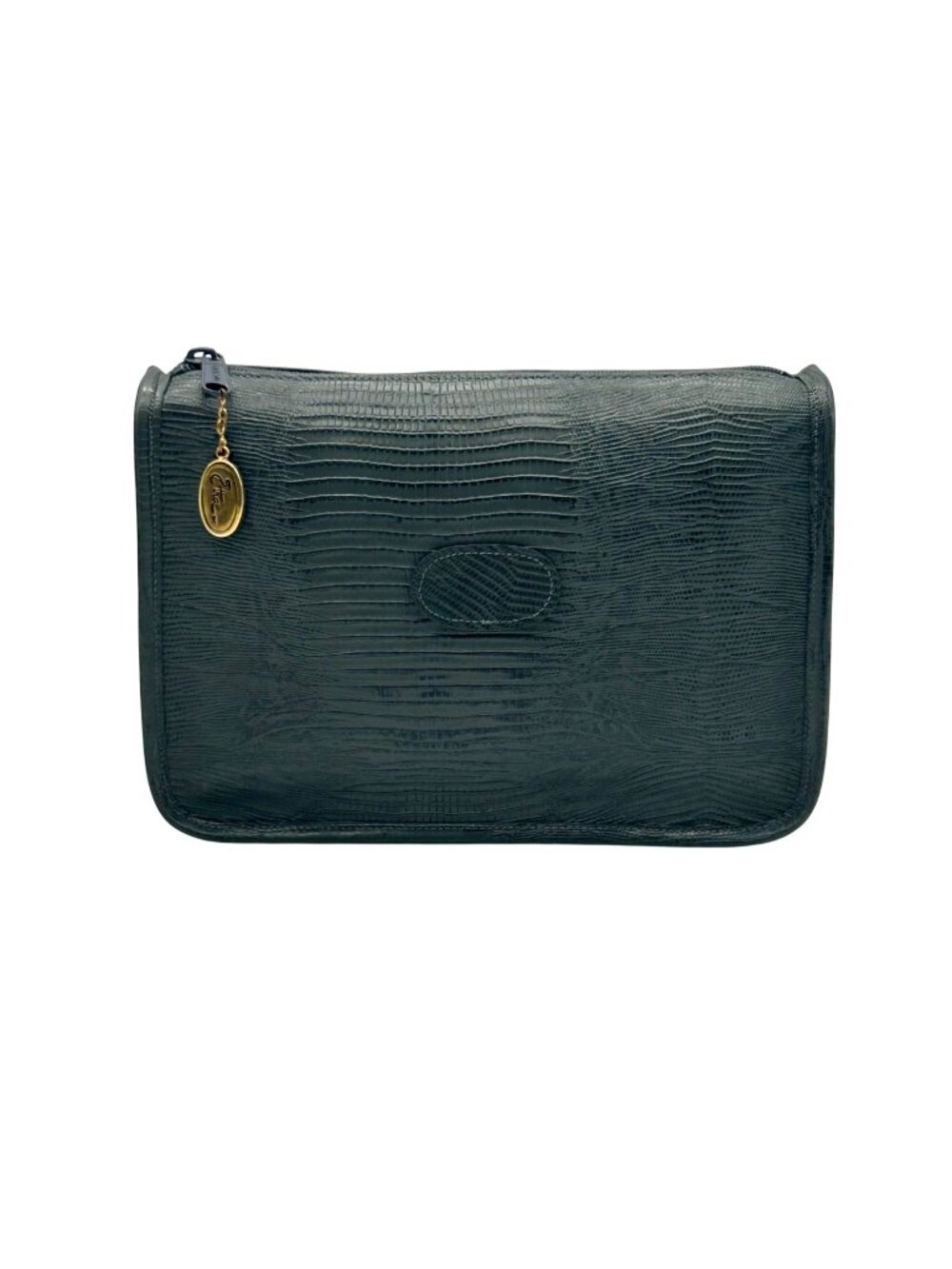 Etra Vintage Grey Lizard-Embossed Leather Shoulder Bag